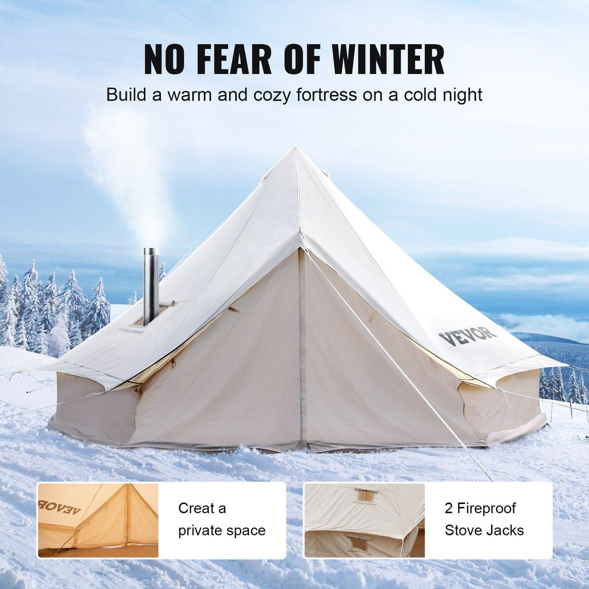 8-10 Person Canvas Glamping Bell Tent, Breathable Waterproof Yurt Tent with Stove Jack and Detachable Side Wall for Family Camping,16'x16'x118"(Diameter 5M)
