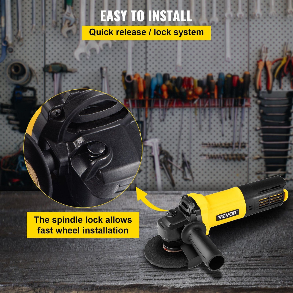 Angle Grinder, 4-1/2 Inch Powerful Grinder Tool 11Amp Power Grinder with Paddle Switch and 360° Rotational Guard, 12000rpm Power Angle Grinders for Cutting and Grinding Metal, Stone, Wood, etc