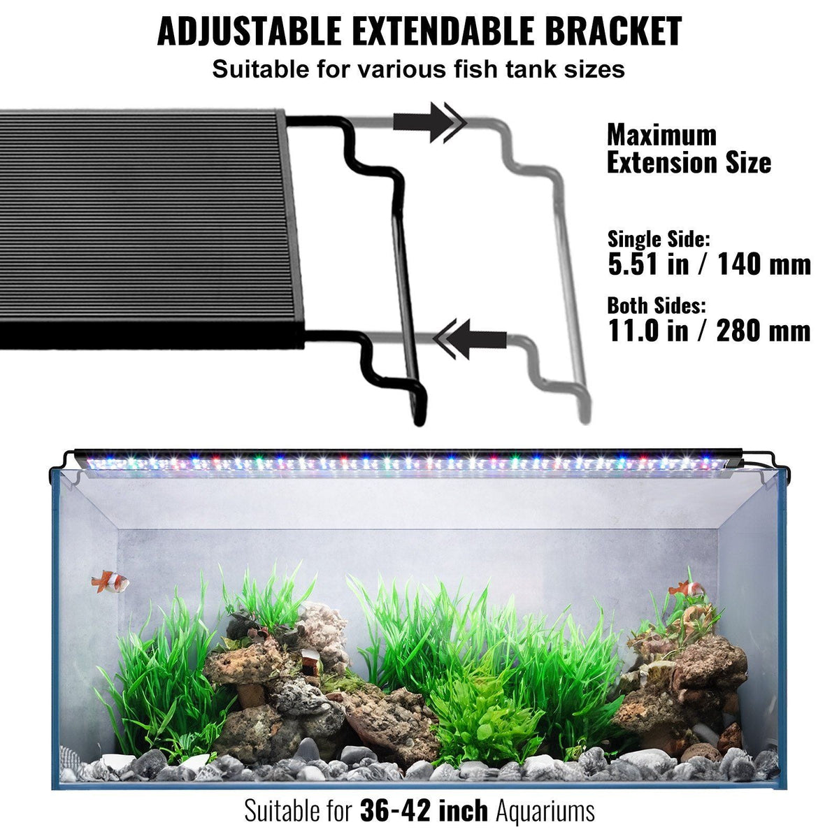Aquarium Light with LCD Monitor, 36W Full Spectrum Fish Tank Light with 24/7 Natural Mode, Adjustable Brightness & Timer - Aluminum Alloy Shell Extendable Brackets for 36"-42" Freshwater Tank
