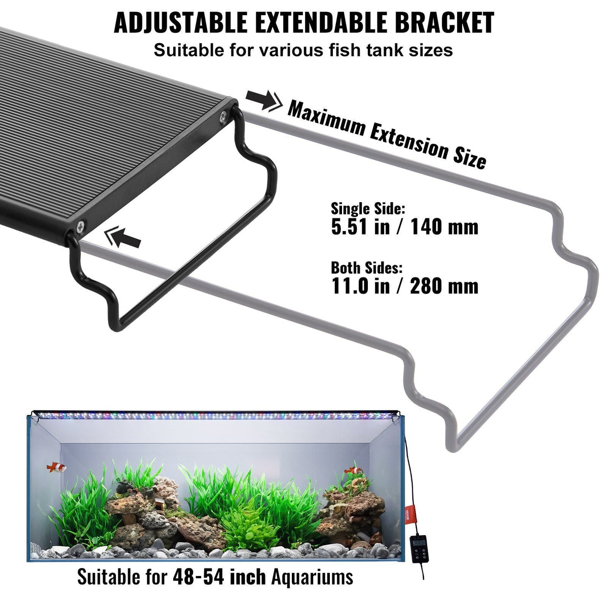 Aquarium Light with LCD Monitor, 42W Full Spectrum Fish Tank Light with 24/7 Natural Mode, Adjustable Brightness & Timer - Aluminum Alloy Shell Extendable Brackets for 48"-54" Freshwater Tank