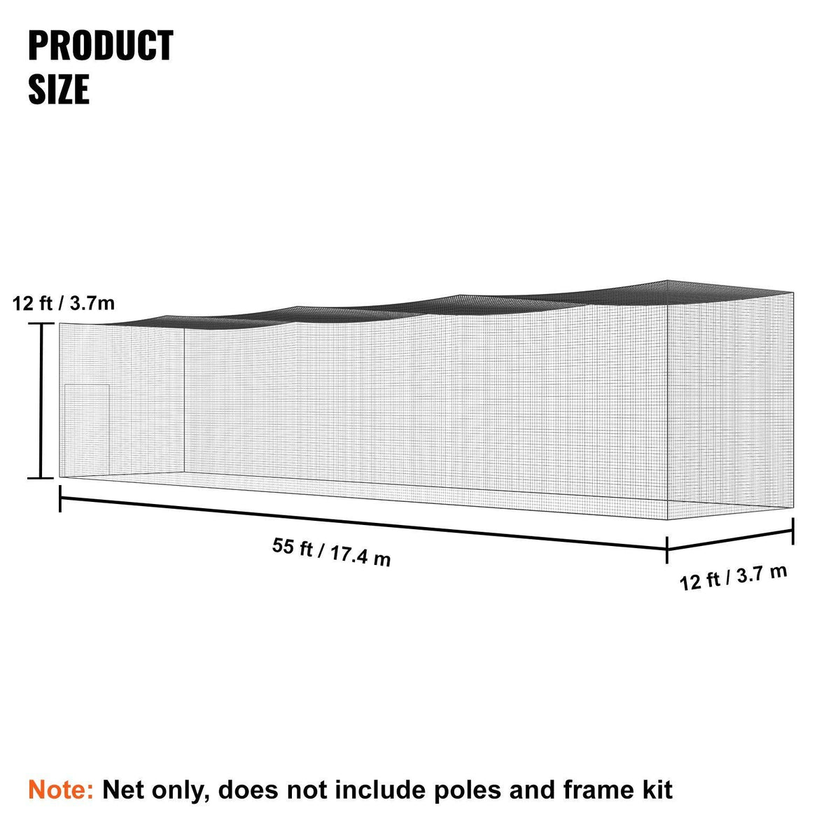 Baseball Batting Netting, Professional Softball Baseball Batting Hitting Training Net, Practice Portable Pitching Cage Net with Door & Carry Bag, Heavy Duty Enclosed PE Netting, 55FT (NET ONLY)