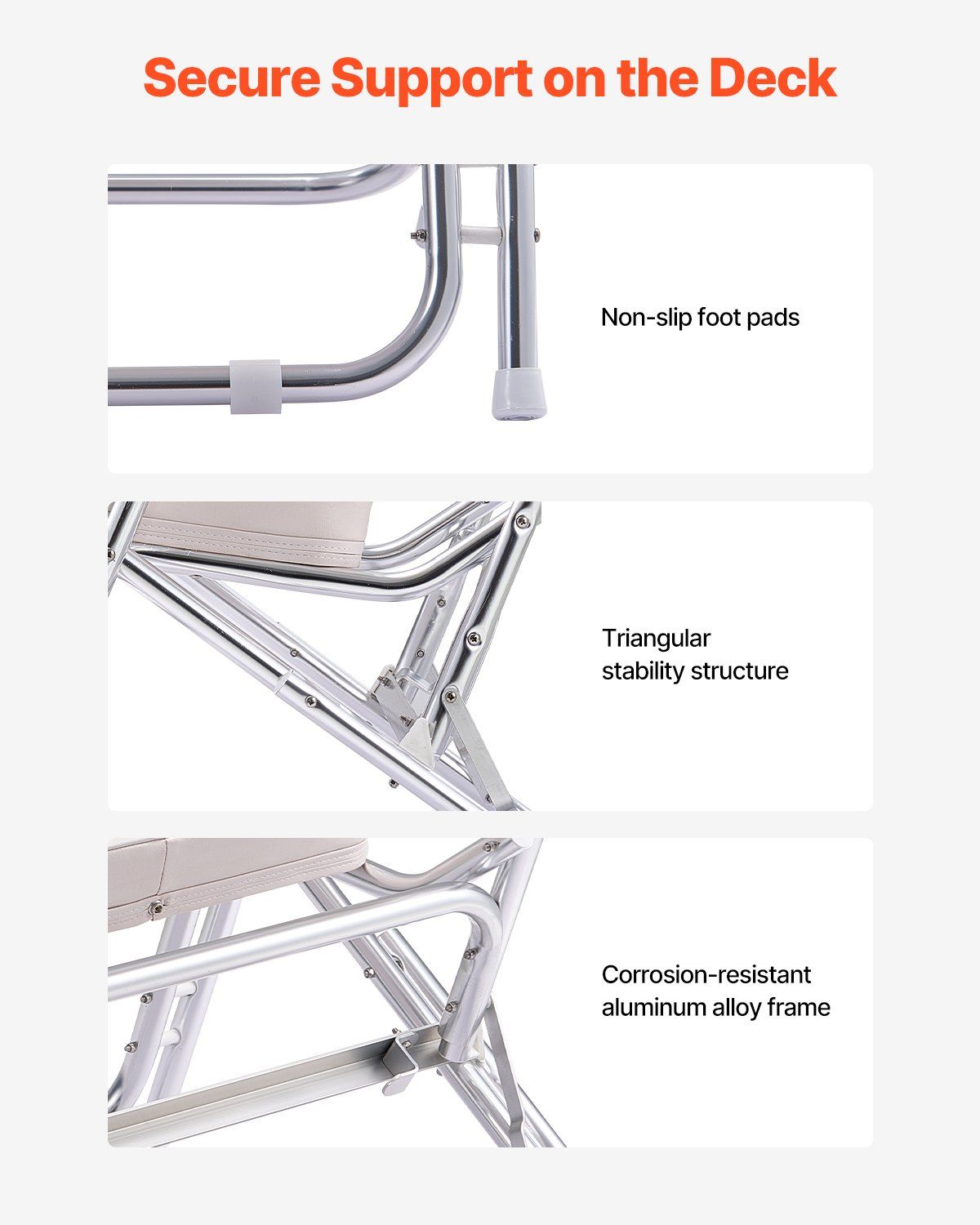 Boat Seat, Folding Deck Chair Boat Seat with Aluminum Alloy Frame, Thickened Sponge Cushion & Waterproof PVC Leather, Padded Armrests & Non-slip Foot Pads, for Boats, Yachts, Ships, White