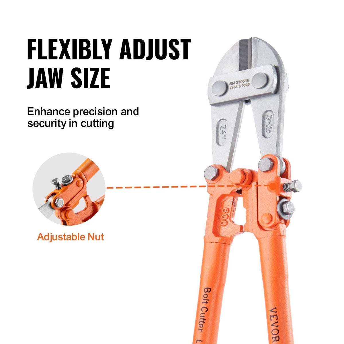 Bolt Cutter, 24" Lock Cutter, Bi-Material Handle with Soft Rubber Grip, Chrome Molybdenum Alloy Steel Blade, Heavy Duty Bolt Cutter for Rods, Bolts, Wires, Cables, Rivets, and Chains