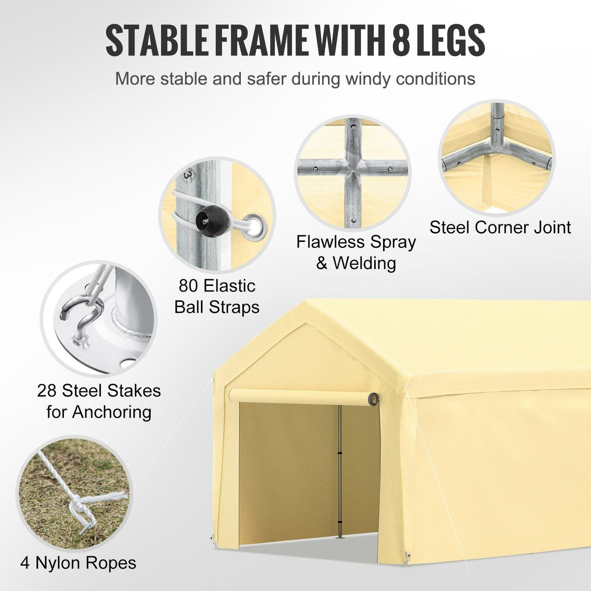 Carport Canopy Car Shelter Tent 10 x 20ft with 8 Legs and Sidewalls Yellow