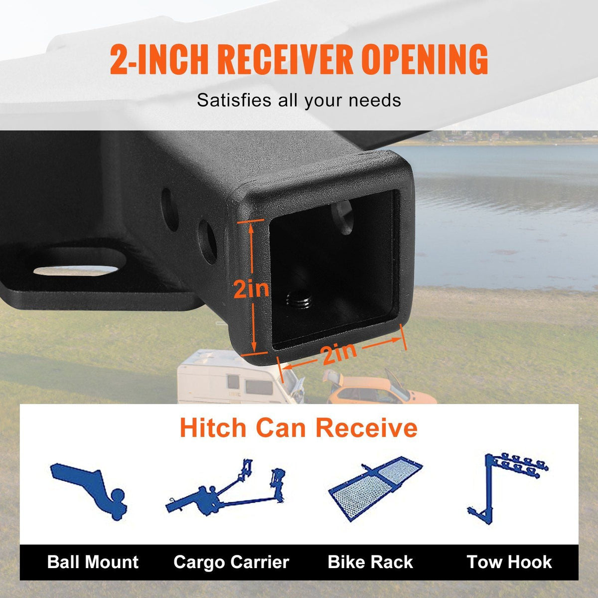 Class 3 Trailer Hitch, 2-Inch Receiver, Q455B Steel Tube Frame, Compatible with 2019-2023 Toyota RAV4, 6000 lbs, Multi-Fit Hitch to Receive Ball Mount, Cargo Carrier, Bike Rack, Tow Hook, Black