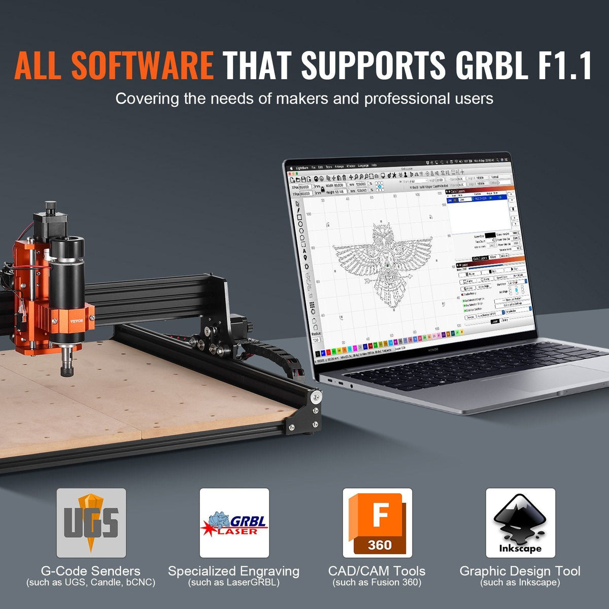 CNC Router Machine, 300W, 3 Axis GRBL Control Wood Engraving Carving Milling Machine Kit, 400 x 400 x 75 mm / 15.7 x 15.7 x 2.95 in Working Area 1200 RPM for Wood Acrylic MDF PVC Plastic Foam