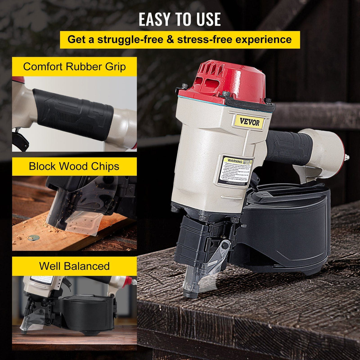 Coil Siding Nailer CN70, 1-3/4-inch to 2-3/4-inch 15 Degree Pneumatic Siding Nail Gun for Siding Sheathing Wooding Fencing Decking