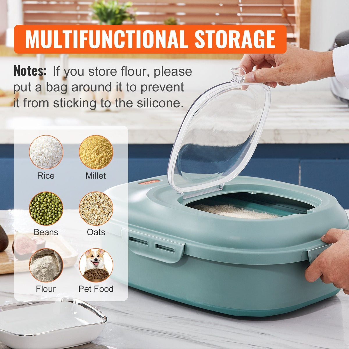 Collapsible Dog Food Storage Container, 50 lbs Capacity Large Dispenser Bin with Attachable Casters, Airtight Lid Kitchen Rice Cereal Flour Bin, Pet food Containers For Cat, Bird, Other Pet Food