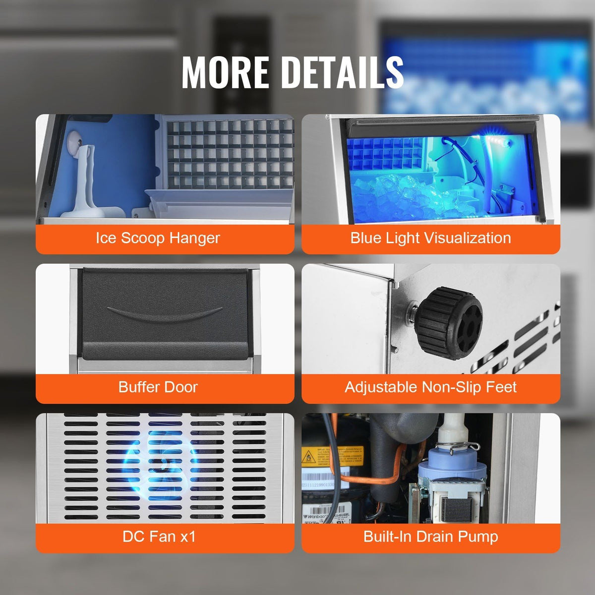 Commercial Ice Maker, 80lbs/24H, Ice Maker Machine, 40 Ice Cubes in 12-15 Minutes, Freestanding Cabinet Ice Maker with 24lbs Storage Capacity LED Digital Display, for Bar Home Office Restaurant