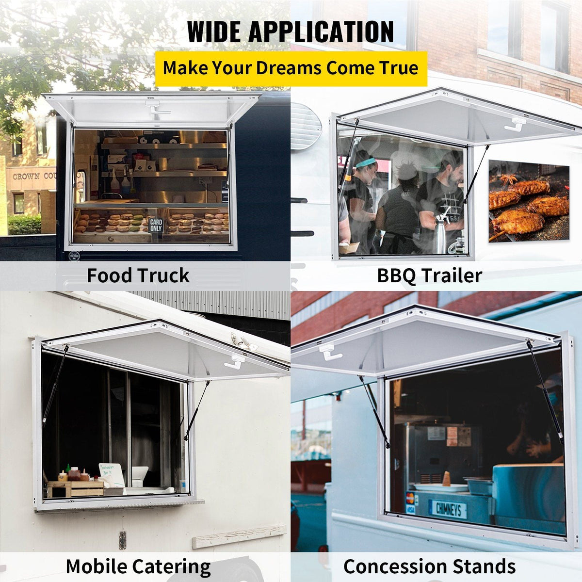 Concession Window 36 x 36 Inch, Concession Stand Serving Window Door with Double-Point Fork Lock, Concession Awning Door Up to 85 degrees for Food Trucks, Glass Not Included