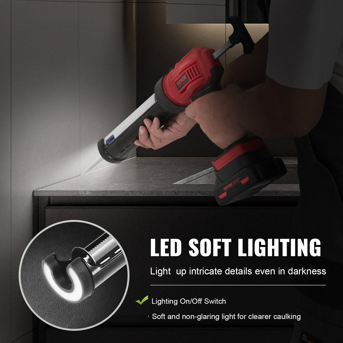 Cordless Caulking Gun 10oz/300ml, 20V Electric Caulking Gun with 4 Adjustable Speeds, Anti-Drip Battery Powered Adhesive Caulk Gun & 2.0AH Battery, Fast Charger, LED Light for Filling, Sealing