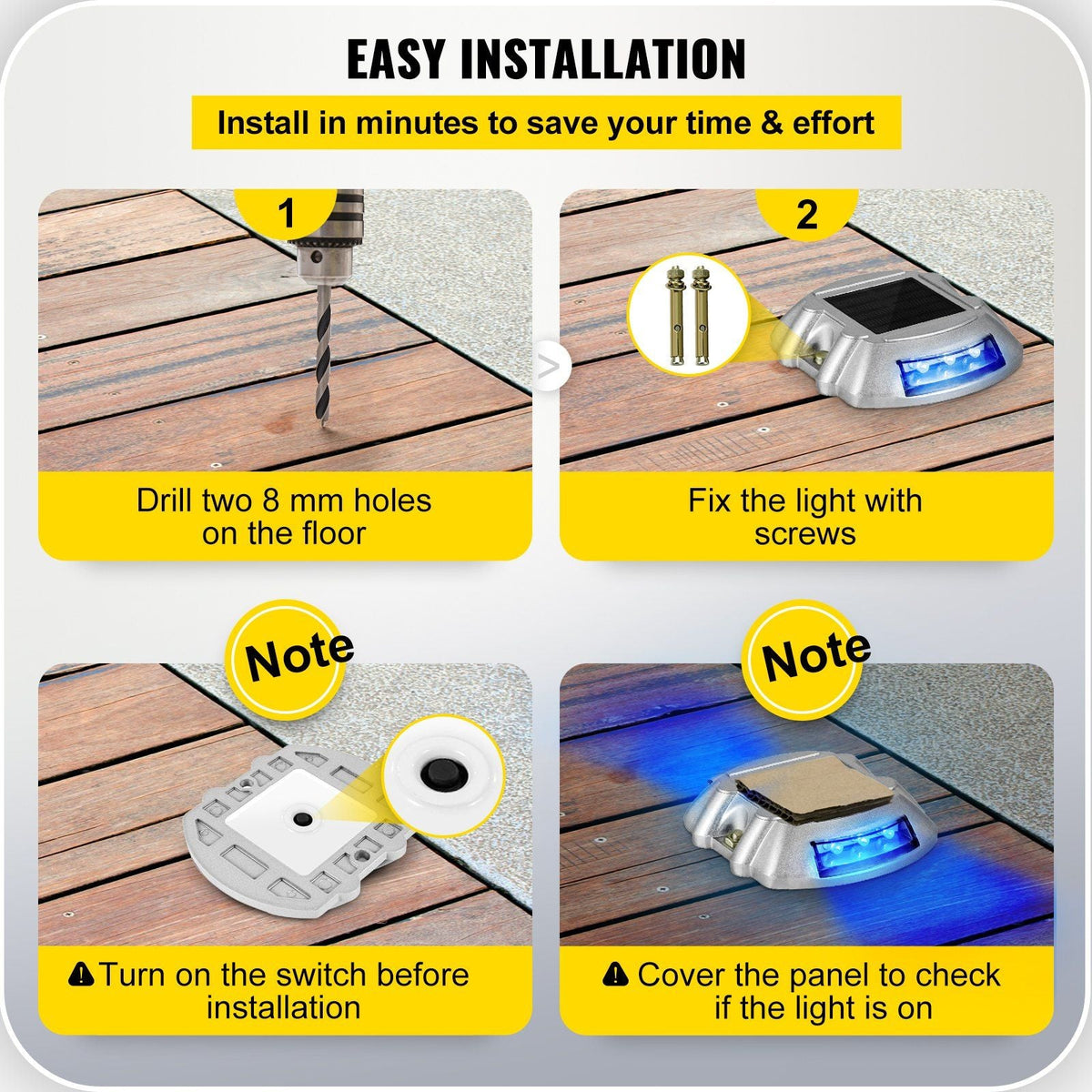 Driveway Lights 8-Pack Solar Driveway Lights Bright Blue Solar Deck Lights Outdoor Waterproof Wireless Dock Lights 6 LEDs for Deck Dock Driveway Path Warning Garden Walkway Sidewalk Steps