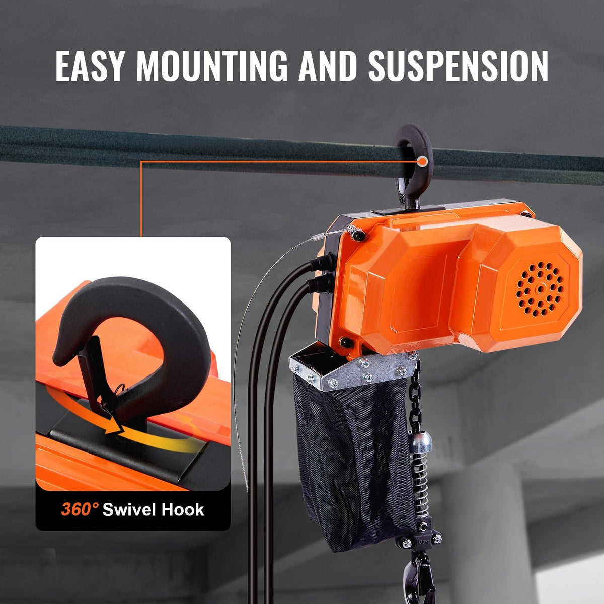 Electric Chain Hoist, 330 lbs Load Capacity, 10 ft Lifting Height, 10 ft/min Speed, 120V, Single Phase Overhead Crane with G80 Chain, 10 ft Wired Remote Control for Garage, Shop, Hotel, and Home