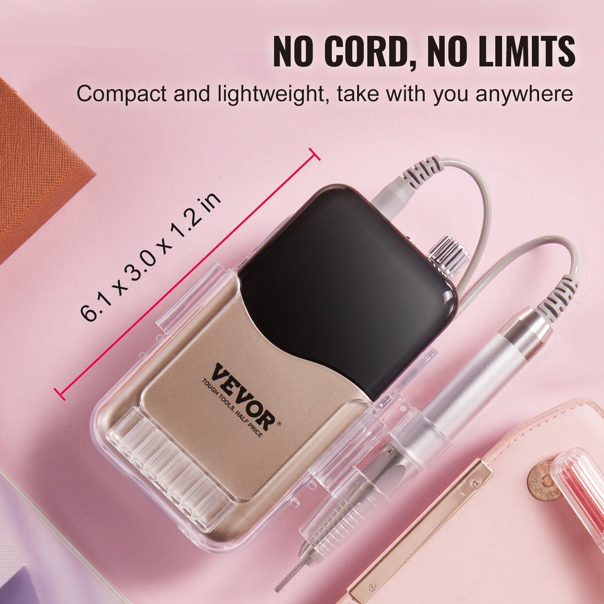 Electric Cordless Nail Drill - with 35000RRM Brushless Motor and Charging Base, Rechargeable Nail E File Machine with 6 Bit & 50PCS Sanding Band for Acrylic Gel Nail, Manicure Pedicure Polishing