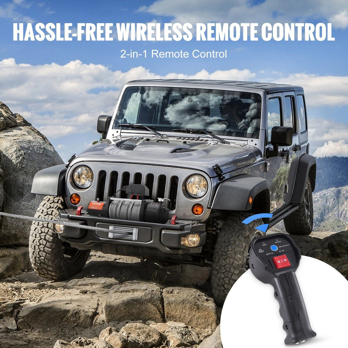 Electric Winch, 12V 18,000 lb Load Capacity Steel Rope Winch, IP67 7/16' x 85ft ATV Winch with Wireless Handheld Remote & 4-Way Fairlead for Towing Jeep Off-Road SUV Truck Car Trailer Boat
