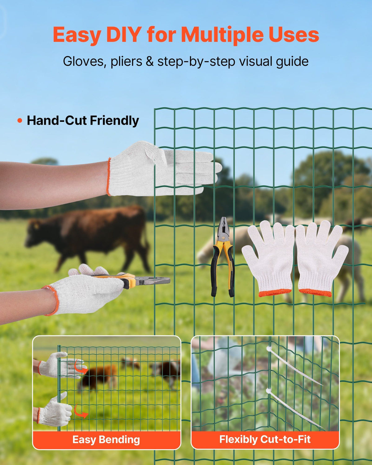 Farm Fence, 47 x 984 in, 2 x 4 in Mesh 2.1mm Galvanized Steel Wire Fencing for Cattle, Hog & Sheep, Heavy Duty Vinyl Coated Livestock Fence for Animal Enclosures, Cage Wire, Garden Fences, Green