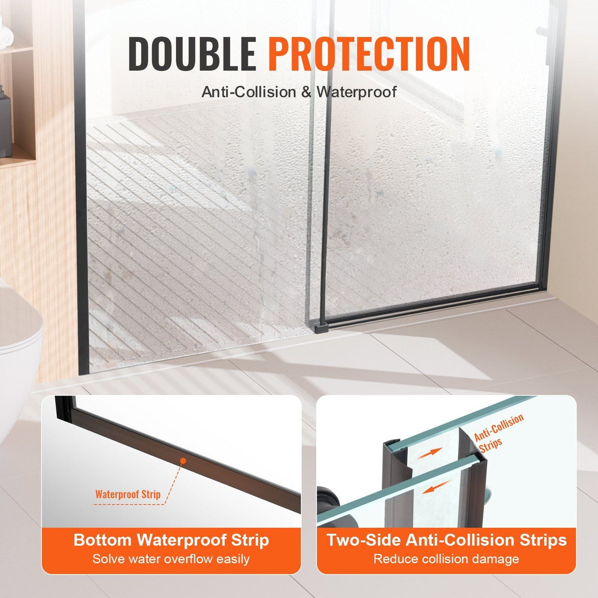 Frameless Shower Door 58-59" x 75" Tempered Glass 5/16" Matte Black