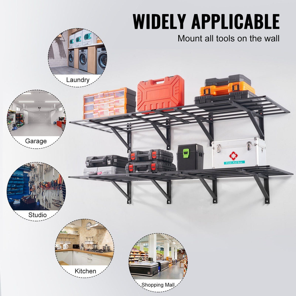Garage Storage Shelving, 2 Pack, 6 x 2 ft Heavy Duty Garage Shelves Wall Mounted, 1600 lbs Load Capacity(Total) Garage Storage Rack Floating Shelves, Suitable for Shop, Shed, Garage Storage