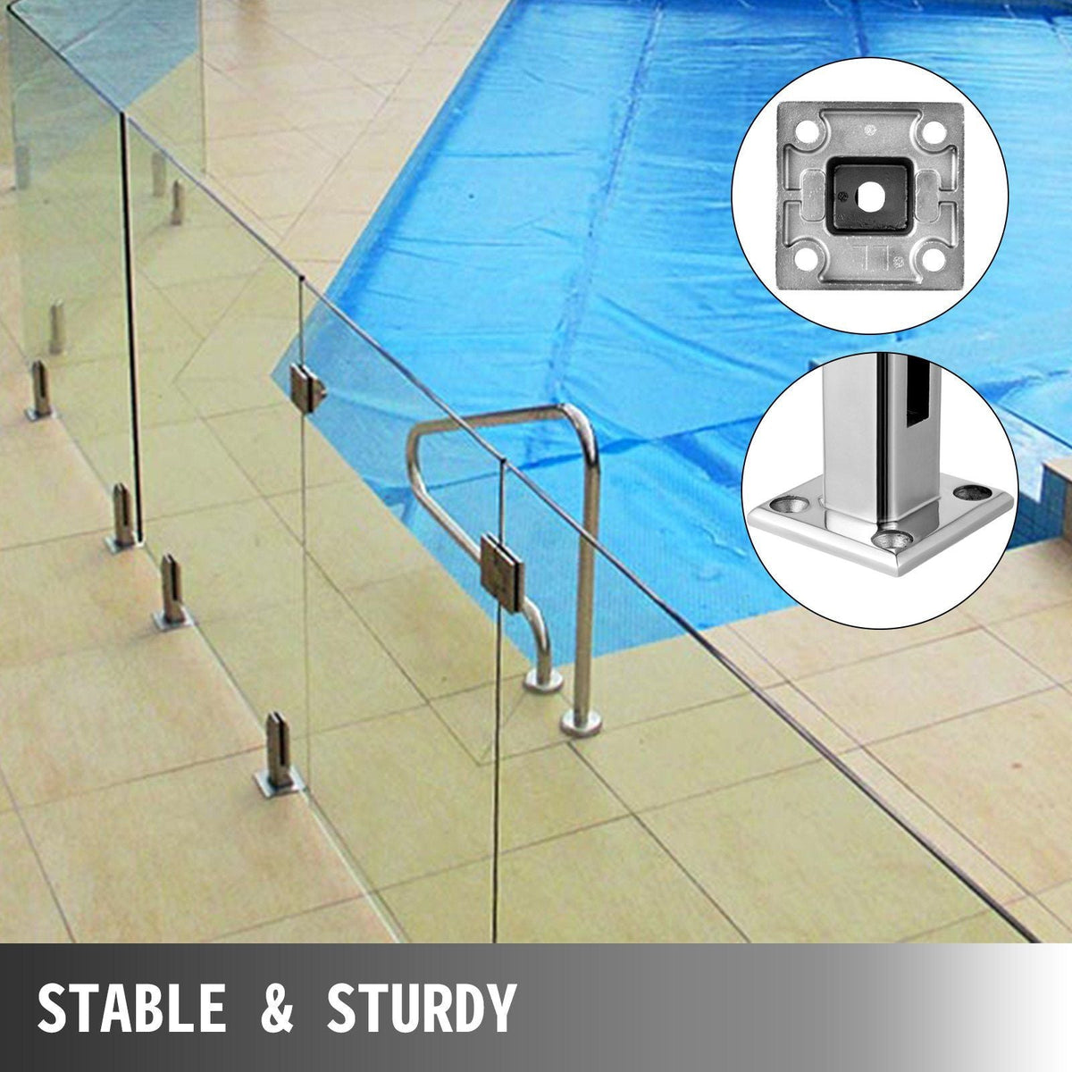 Glass Railing Clamp 10PCS, Glass Railing 3.8x3.8x6.3 inch, Glass Clamp 304 Stainless Steel Silver for Glass Thickness 3/10" (8 mm) to 1/2" (12 mm), Balcony, Garden, Deck Handrail, Stair
