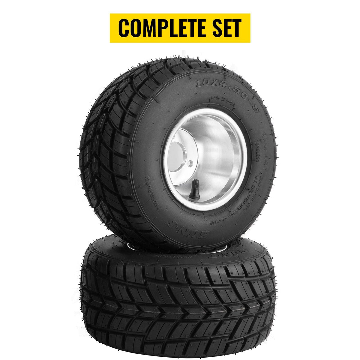 Go Kart Tires and Rims, 2pcs Front Tires Rims, Go Cart Wheels and Tires 10"x 4.50" Front, HUB- Rim Fit Bolt Pattern 58 mm/2.28 inch with 3 Holes for Go Kart, Drift Trike, Buggy