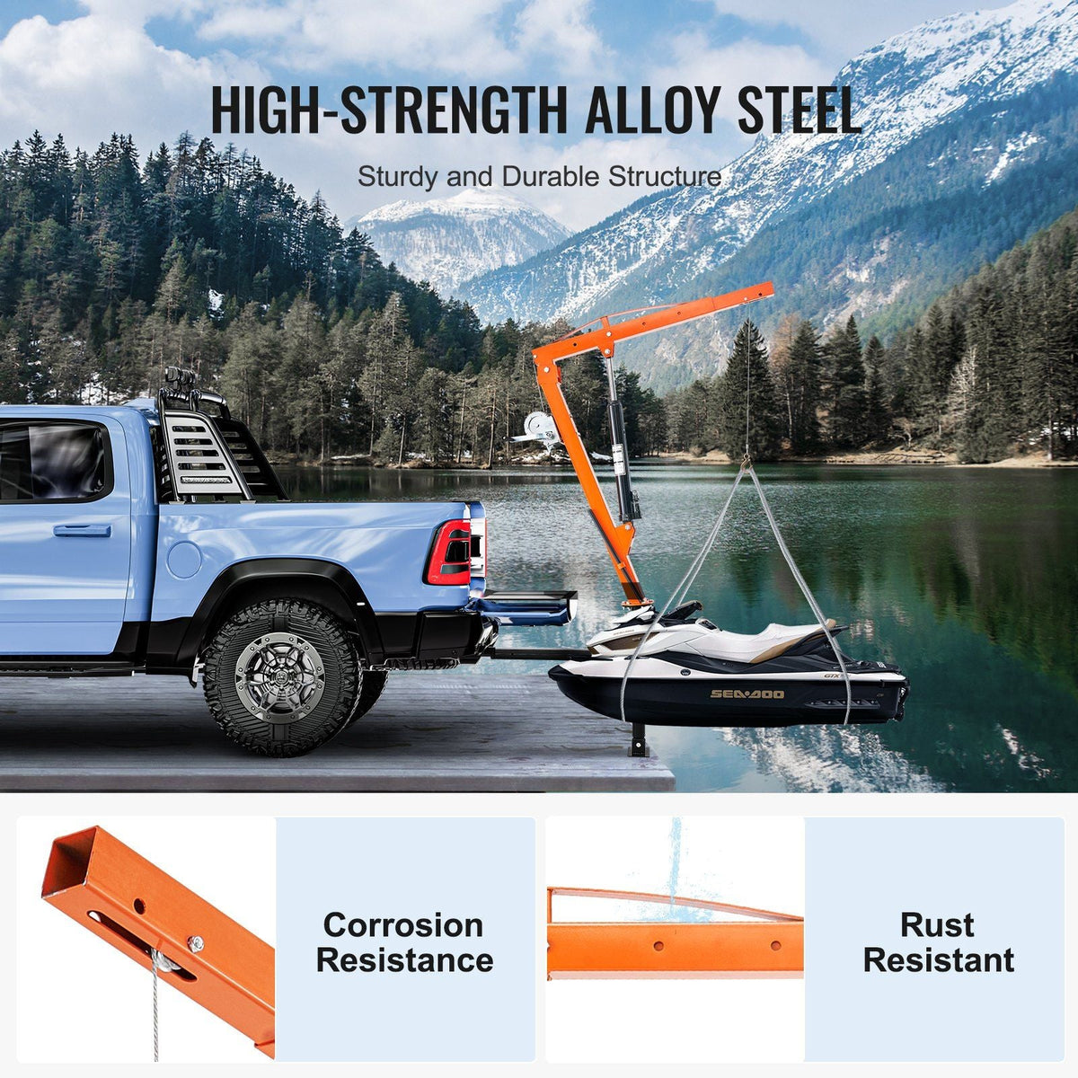 Hydraulic Pickup Truck Crane Hoist Crane 500 lbs 360° Swivel Hoist Lift
