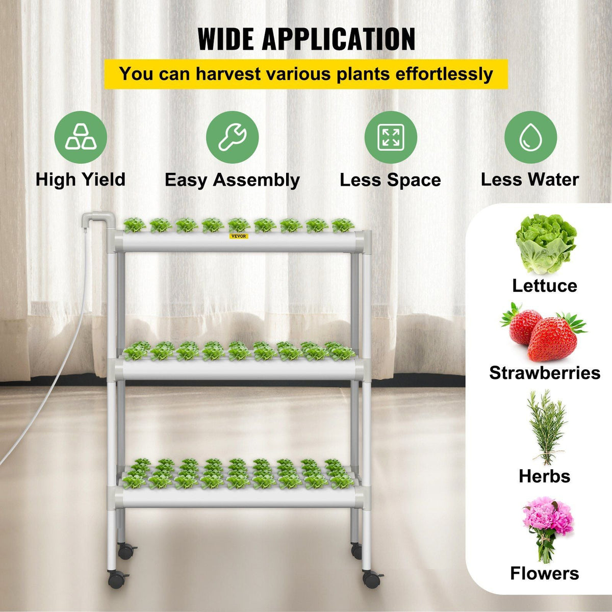 Hydroponics Growing System, 108 Sites 12 Food-Grade PVC-U Pipes, 3 Layers Indoor Planting Kit with Water Pump, Timer, Nest Basket, Sponge, for Fruits, Vegetables, Herbs, White