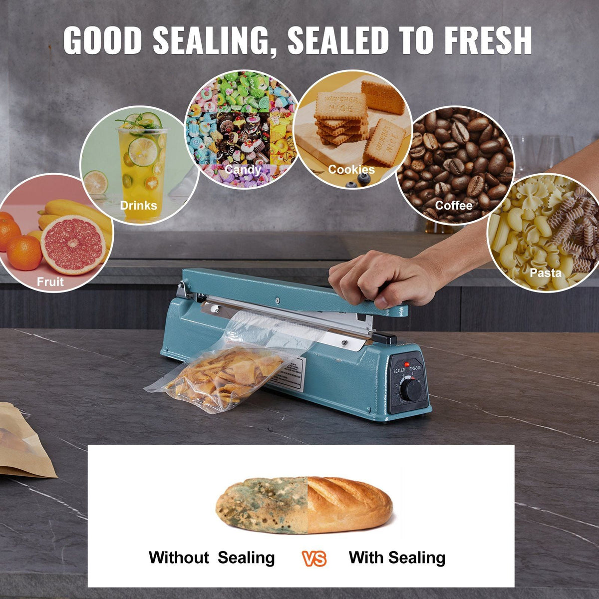 Impulse Sealer 12 inch, Manual Heat Seal Machine with Adjustable Heating Mode, Iron Shrink Wrap Bag Sealers for Plastic Mylar PE PP Bags, Portable Poly Bag Sealing Machine with Extra Replace Kit
