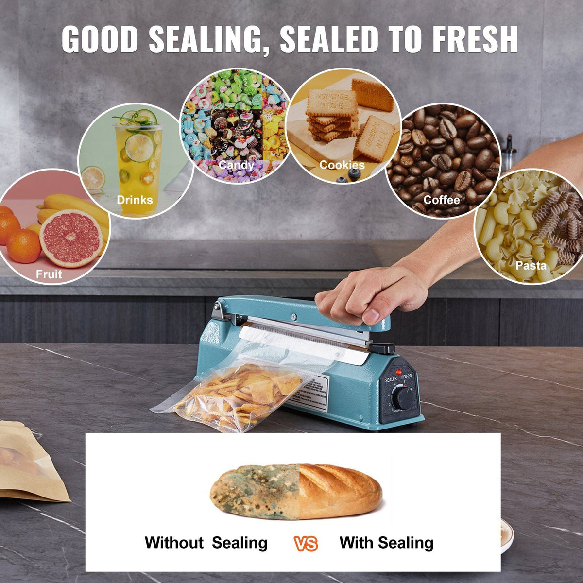 Impulse Sealer 8 inch, Manual Heat Seal Machine with Adjustable Heating Mode, Iron Shrink Wrap Bag Sealers for Plastic Mylar PE PP Bags, Portable Poly Bag Sealing Machine with Extra Replace Kit