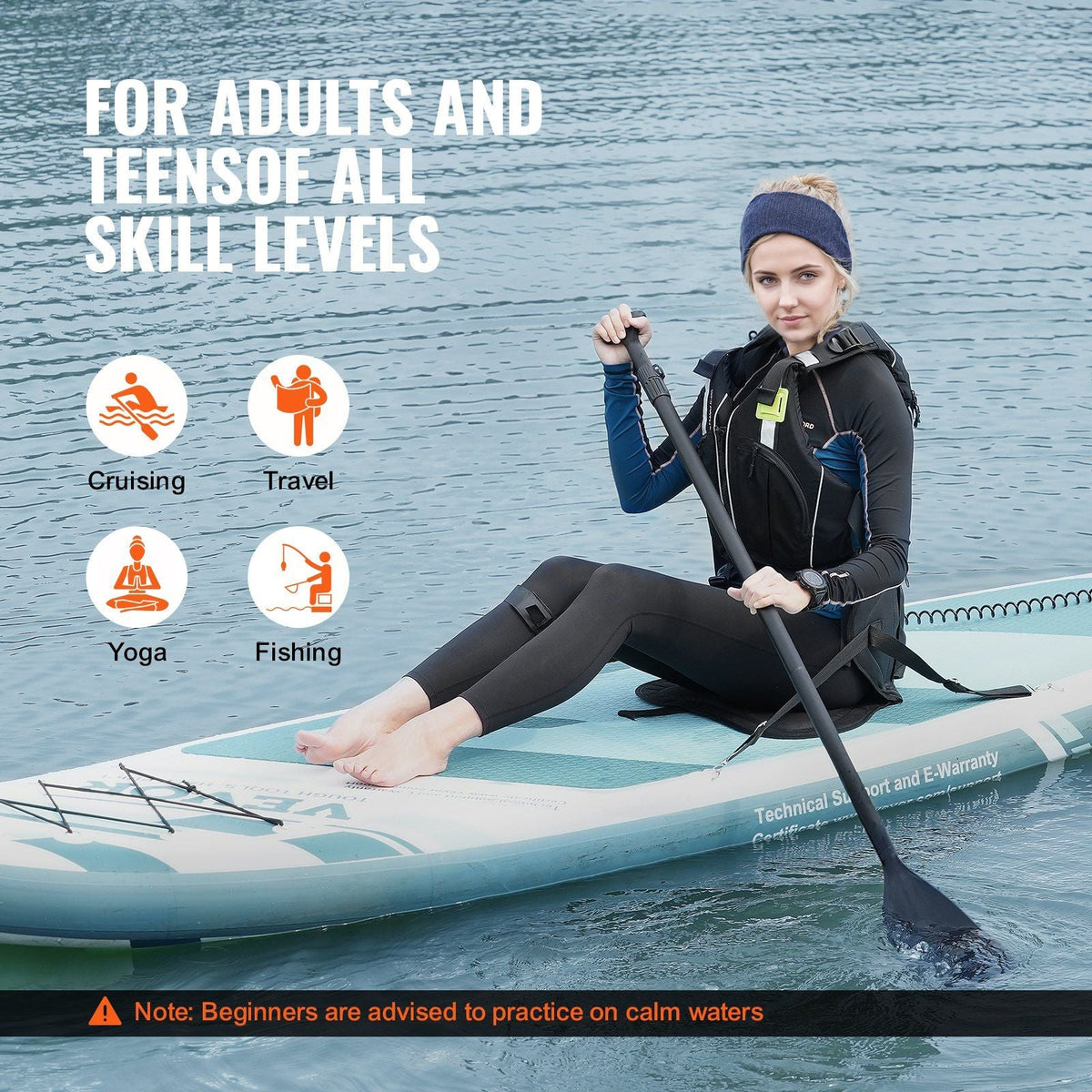 Inflatable Stand Up Paddle Board, 10' x 33" x 6" Wide SUP Paddleboard with Removable Kayak Seat, Board Accessories, Pump, Paddle, Fin, Backpack, Ankle Leash, and Repair Kit, for Youth & Adults