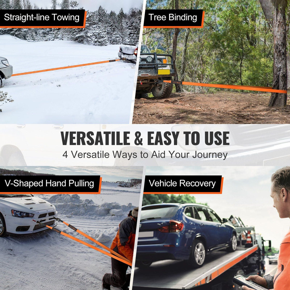 Off-Road Recovery Kit, 3" x 30', Heavy Duty Winch Recovery Kit with 30,000 lbs Capacity Polyester Tow Strap, 44,092 lbs D-Ring Shackles, Storage Bag, for ATVs, Jeeps, Off-Road Vehicles, Trucks