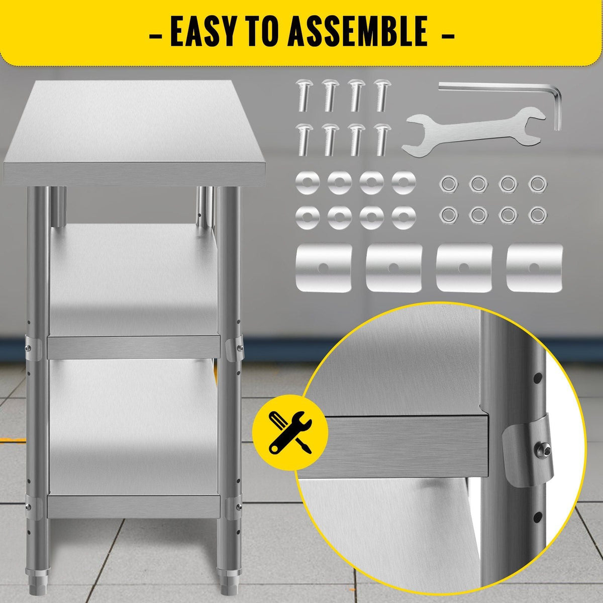 Outdoor Food Prep Table, 36x18x34 inch Commercial Stainless Steel Table, 2 Adjustable Undershelf BBQ Prep Table, Heavy Duty Kitchen Work Table, for Garage, Home, Warehouse, and Kitchen Silver