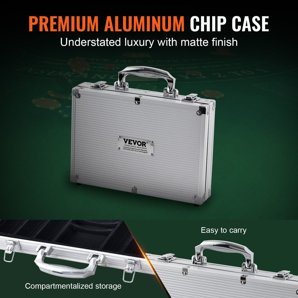 Poker Chip Set, 200-Piece Poker Set, Complete Poker Playing Game Set with Aluminum Carrying Case, 11.5 Gram Casino Chips, Cards, Buttons and Dices, for Texas Hold'em, Blackjack, Gambling