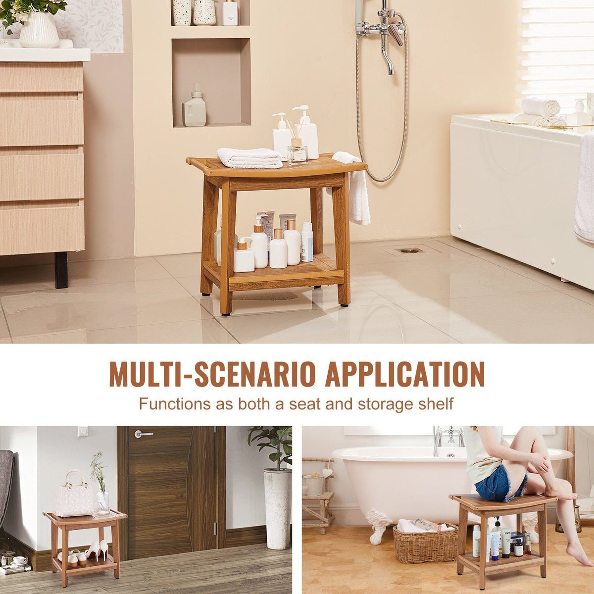 Poly Lumber Shower Bench 21 x 14 x 18.5 in Shower Stool Chair for Bathroom