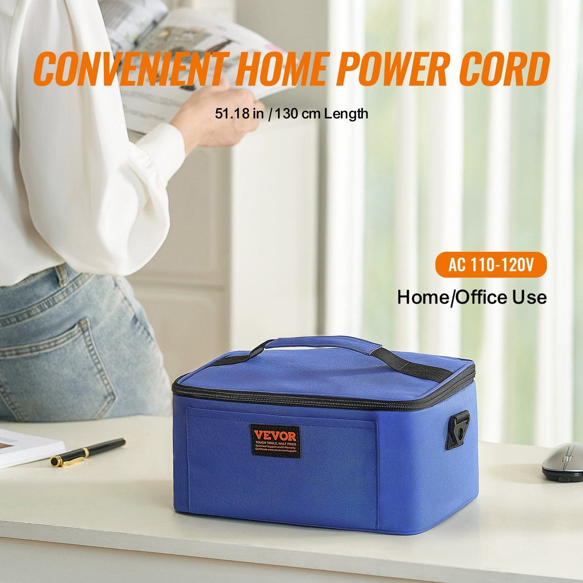 Portable Oven, 110V Home/Office Food Warmer, 80W (Max 100W) Portable Mini Personal Microwave, 2QT Electric Heated Lunch Box, Compatible with Glass, Ceramic, Foil Container (Blue)