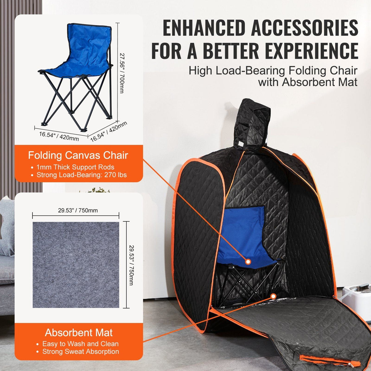 Portable Personal Steam Sauna Spa Tent with 2L 1000 Watt Steam Generator, Includes Foldable Chair, Home Therapeutic Sauna Blanket for Detox Relaxation, Time & Temperature Remote Control, Black
