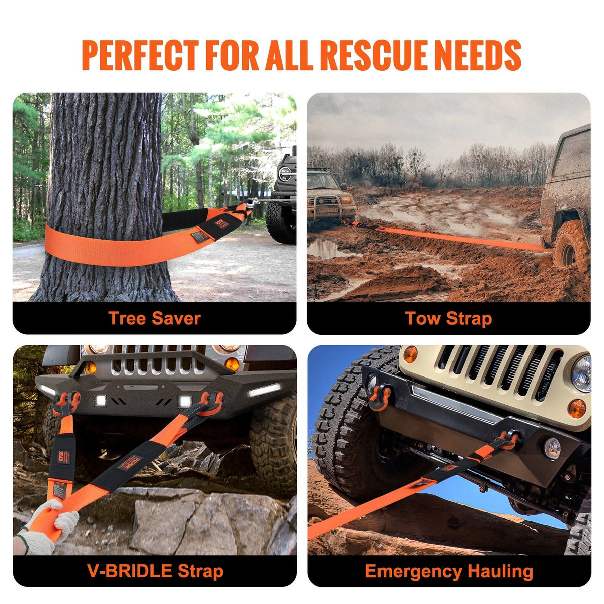 Recovery Tow Strap 3 inches, 8 feet 36,000 lbs Break Strength, Triple Reinforced Loop Straps, Tree Saver, Winch Line Extension Strap, Off Road Towing and Recovery, Extreme Weather Resistance