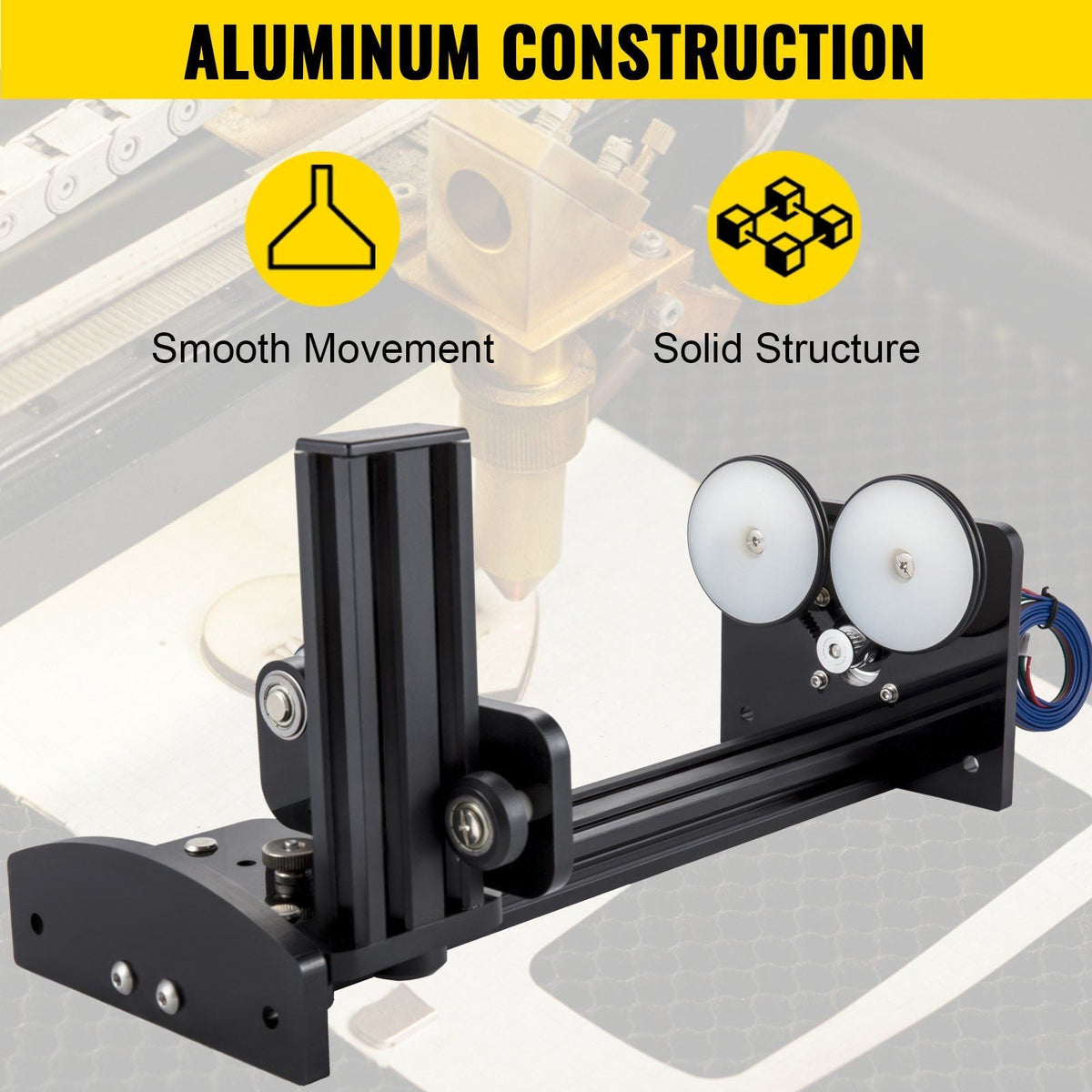 Rotary Axis Attachment, 4 Wheels Laser Rotary Attachment, 42 Stepper Motor Laser Cutter Rotary, 50 mm-350 mm Laser Rotary Axis for Engraving Cutting Machine Spherical Carving Cylinder Carving