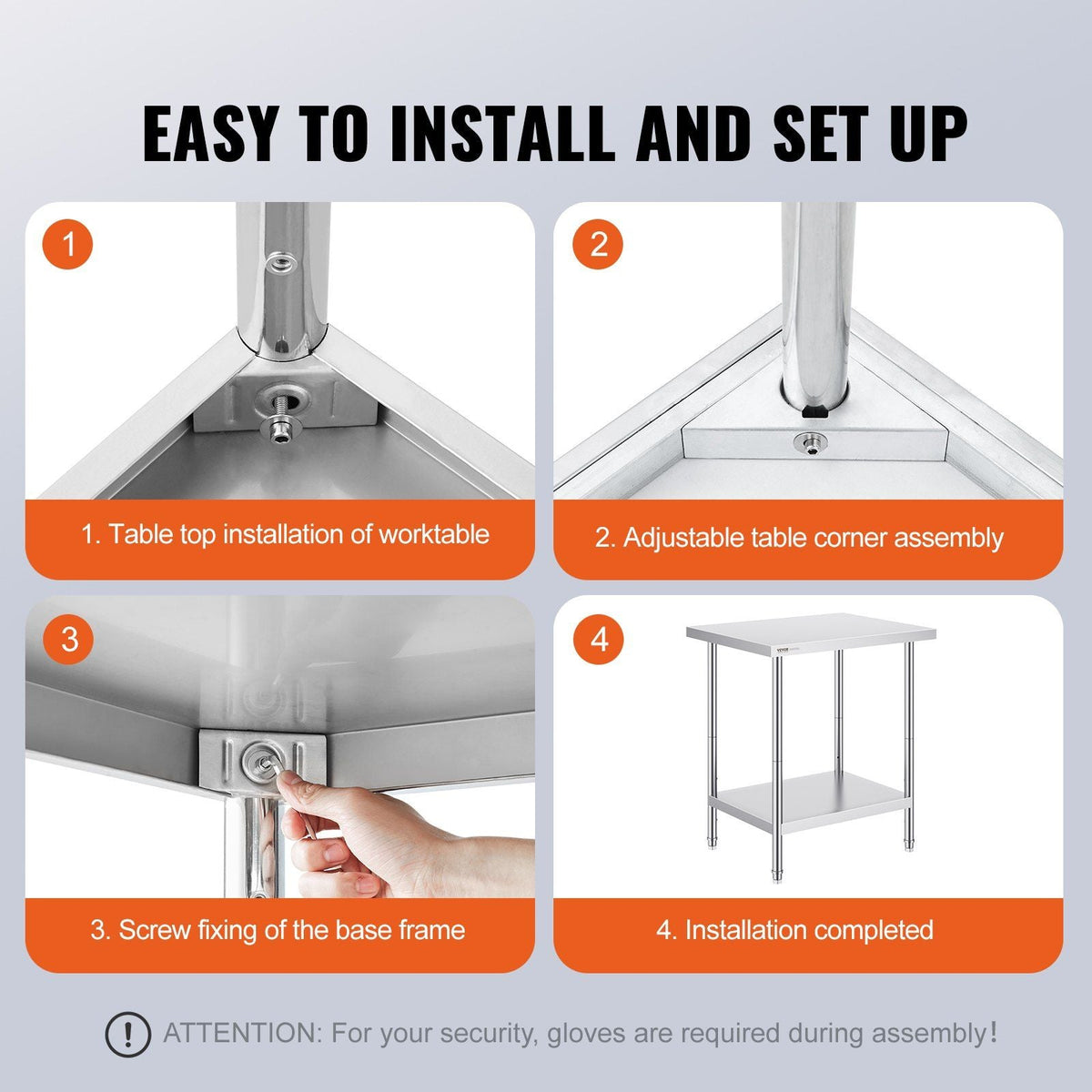 Stainless Steel Prep Table, 24 x 30 x 34 Inch, Heavy Duty Metal Worktable with 3 Adjustable Height Levels, Commercial Workstation for Kitchen Garage Restaurant Backyard