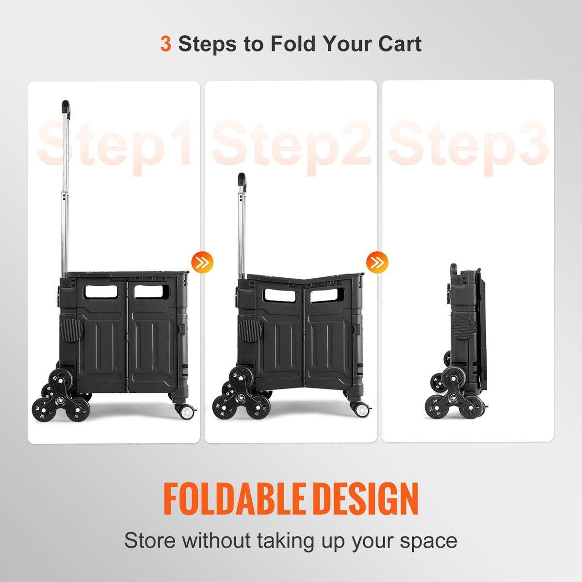 Stair Climbing Cart 53L Foldable Shopping Cart w/ Lid & Adjustable Handle