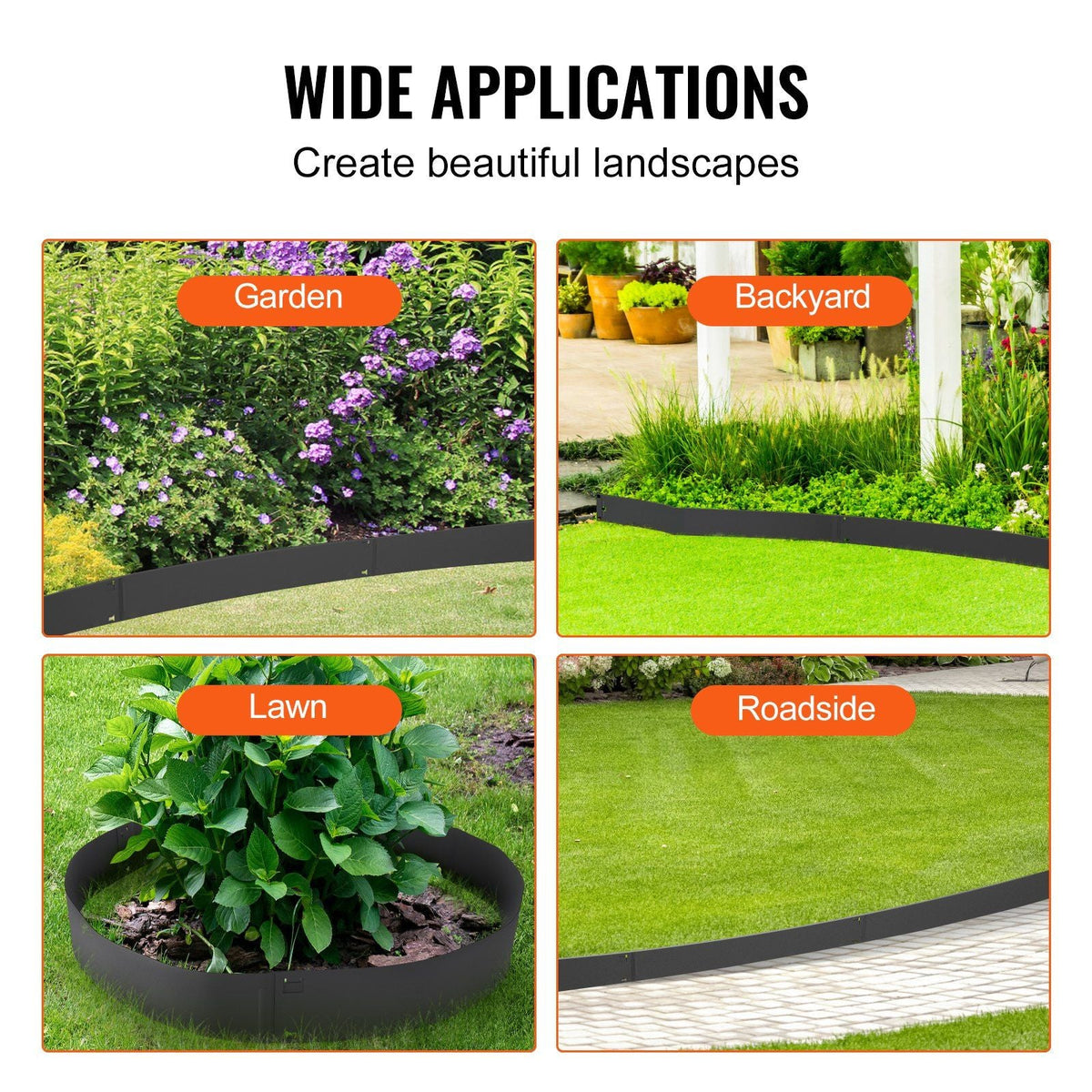 Steel Landscape Edging, 5-pack Steel Garden Edging Borders, 39" L x 5" H Strips, Hammer-in Edging Border, Bendable Metal Landscape Edging for Yard, Garden, Lawn, 3.15" Spike Height, Black