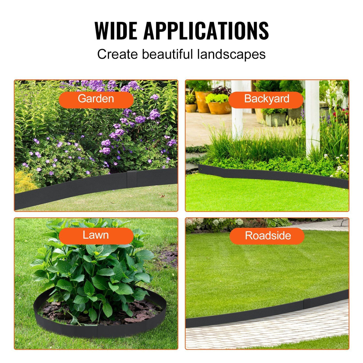 Steel Landscape Edging, 6-pack Steel Garden Edging Borders, 40" L x 8" H Strips, Hammer-in Edging Border with 8 Clips, Bendable Metal Landscape Edging for Yard, Garden, Lawn