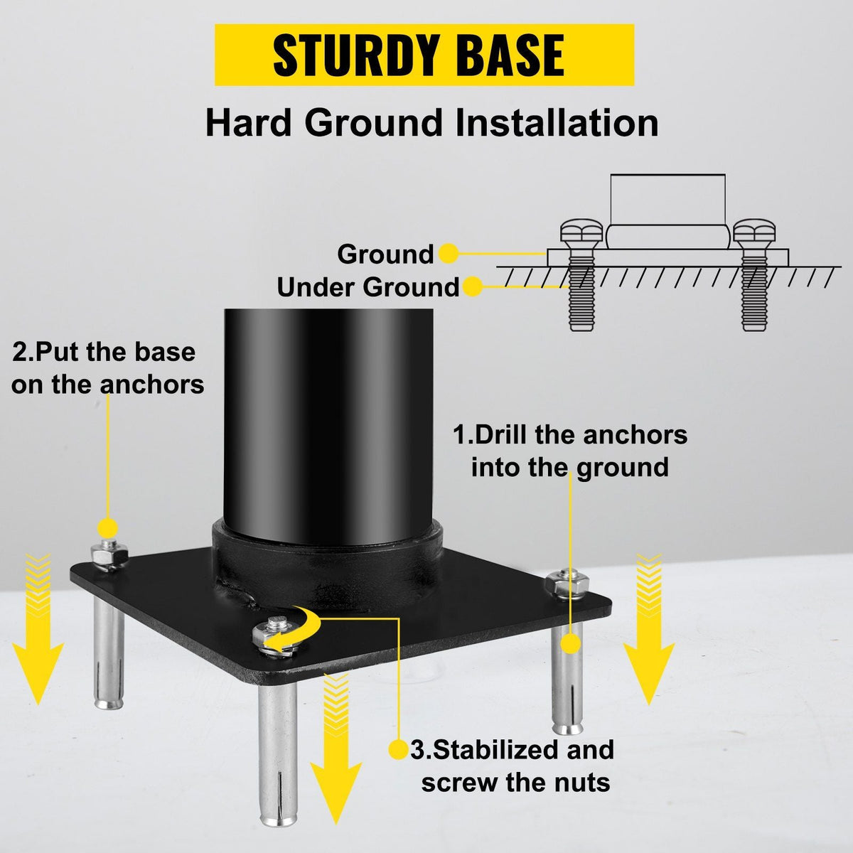 Sun Shade Post, 85" Shade Sail Post, 3" Diameter Sail Pole, Steel Structure Sail Shade Post, Powder Coated Extendable Sun Shade Pole Suitable for Lawn, Garden, Wooden Deck, Backyard, Playground