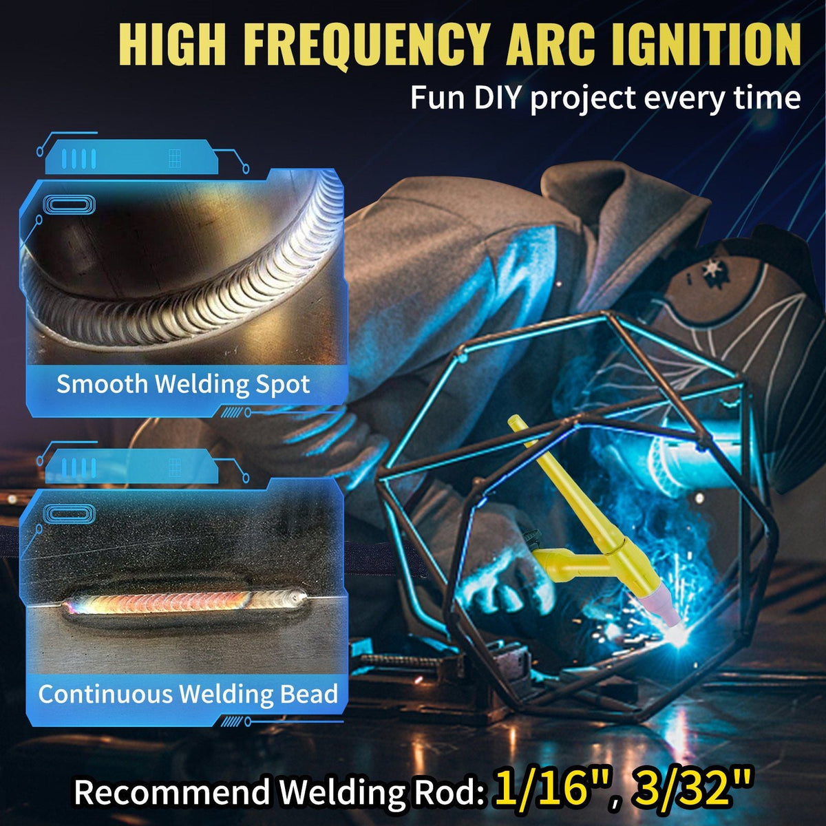 TIG Welder 3 in 1, 110V High Frequency TIG/Stick/Clean Welding Machine w/IGBT Inverter, 155Amp Digital Arc Welder