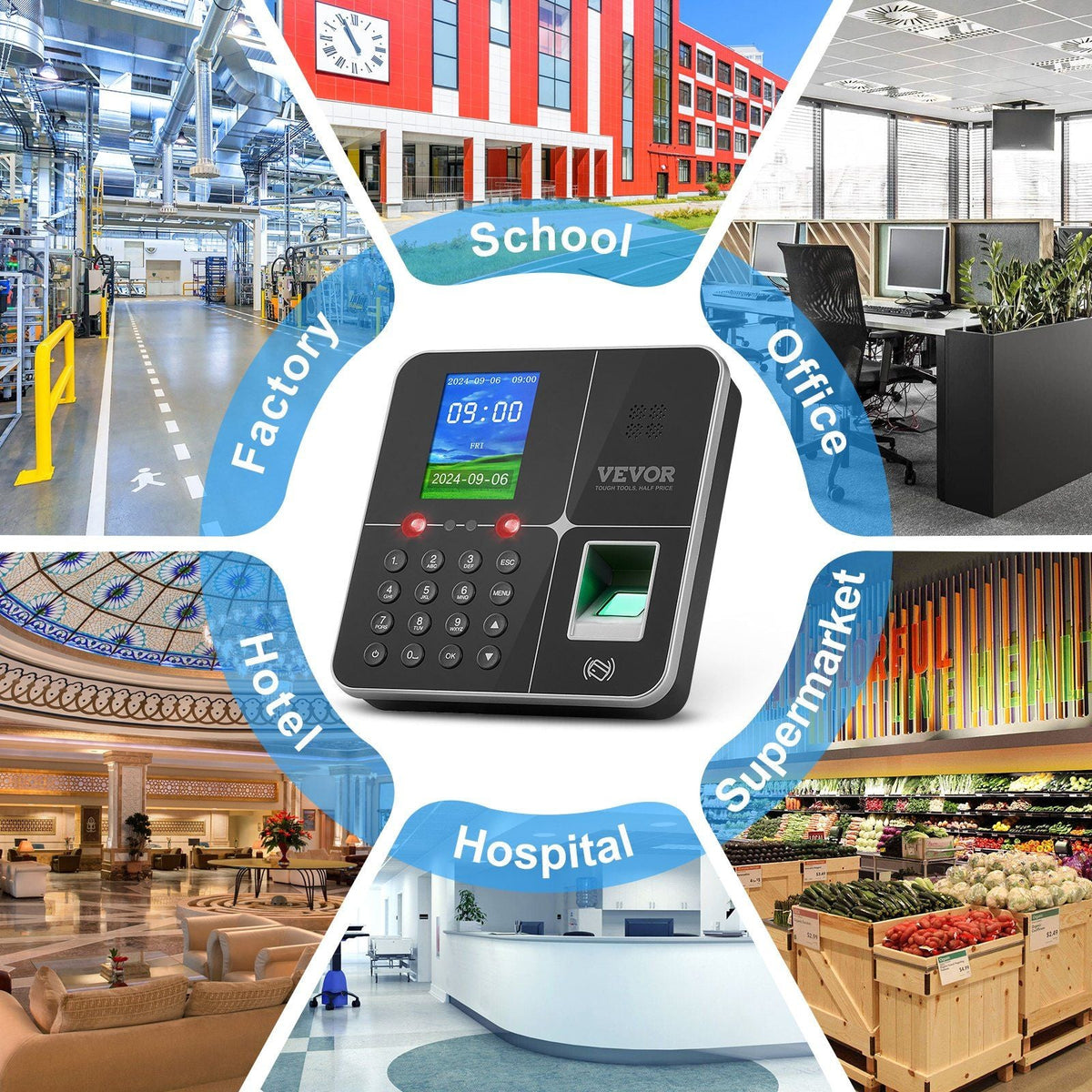 Time Clocks for Employees Small Business with Face, Fingerprint, RFID and PIN Punching in One, Biometric Time Clock with 5 RFID Cards & USB Drive, Automatic Punch in/Out, No Monthly Fees