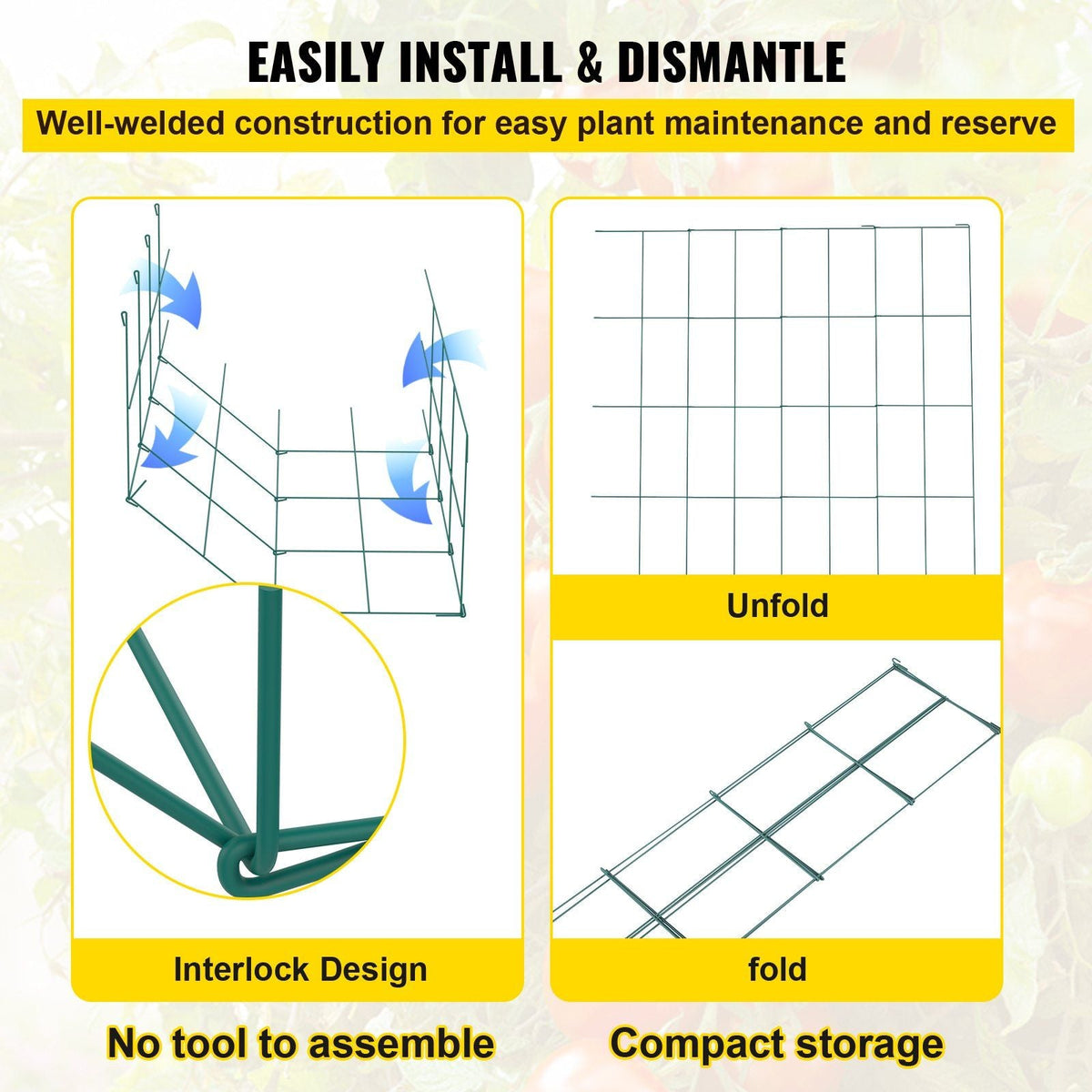 Tomato Cages, 14.6" x 14.6" x 39.4", 3 Packs Tomato Cages for Garden, Square Plant Support Cages Heavy Duty, Green PVC-Coated Steel Tomato Towers for Climbing Vegetables, Plants, Flowers, Fruits