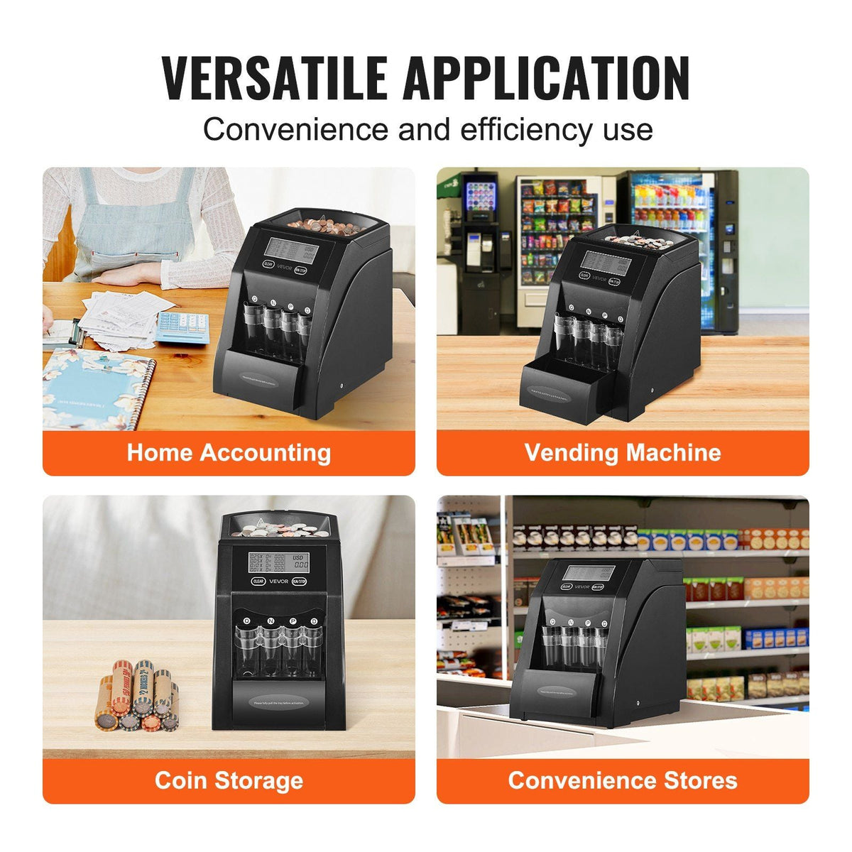 USD Coin Sorter with LCD Screen Display Holds up to 200 Coins 4 Coin Tubes