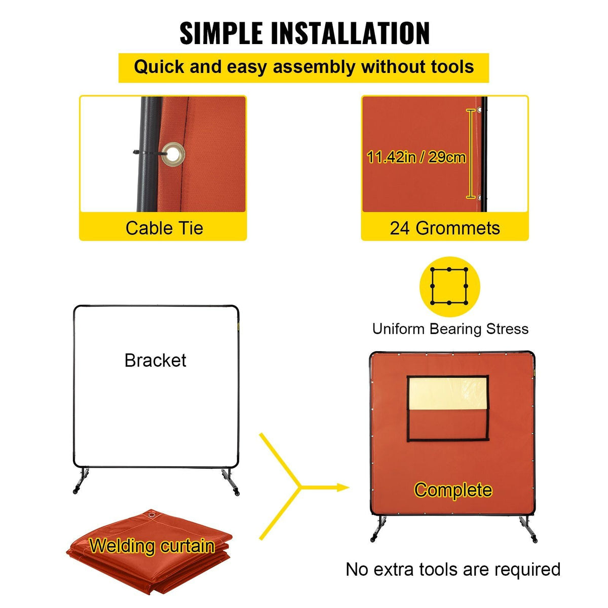 Welding Curtain, 6' x 6', Welding Screen with Metal Frame & 4 Wheels, Fireproof Fiberglass w/Transparent Window, for Workshop, Industrial Site, Red