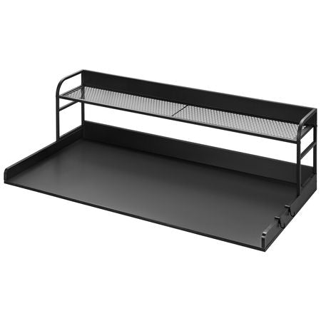 Washer Dryer Countertop with 2-Tier Shelf, 54" x 27" Wooden Washer and Dryer Countertop with Anti-Slip Pads, Water-Resistant Laundry Topper Cover for Laundry Room Organization and Storage, Black