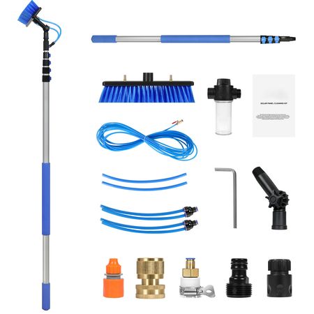 Water Fed Pole Kit, 24FT Solar Panel Cleaning Pole with Extendable Handle, 180° Rotatable Brush Head & 65.6FT Hose, Household & Outdoor Window Cleaner Tool for Caravan Solar Panel Deck