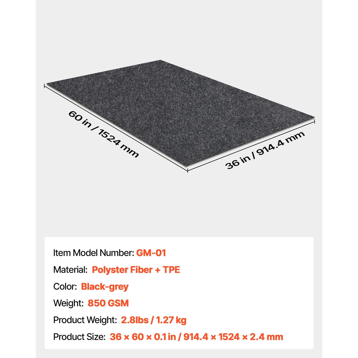 Waterproof Garage Floor Mat for Under Car, 3'x5' Compact Size Heavy Duty Containment Mat with Strong Grip, Protects Garage Floor from Water, Mud and Oil, For Garages,Greenhouses,Entrance